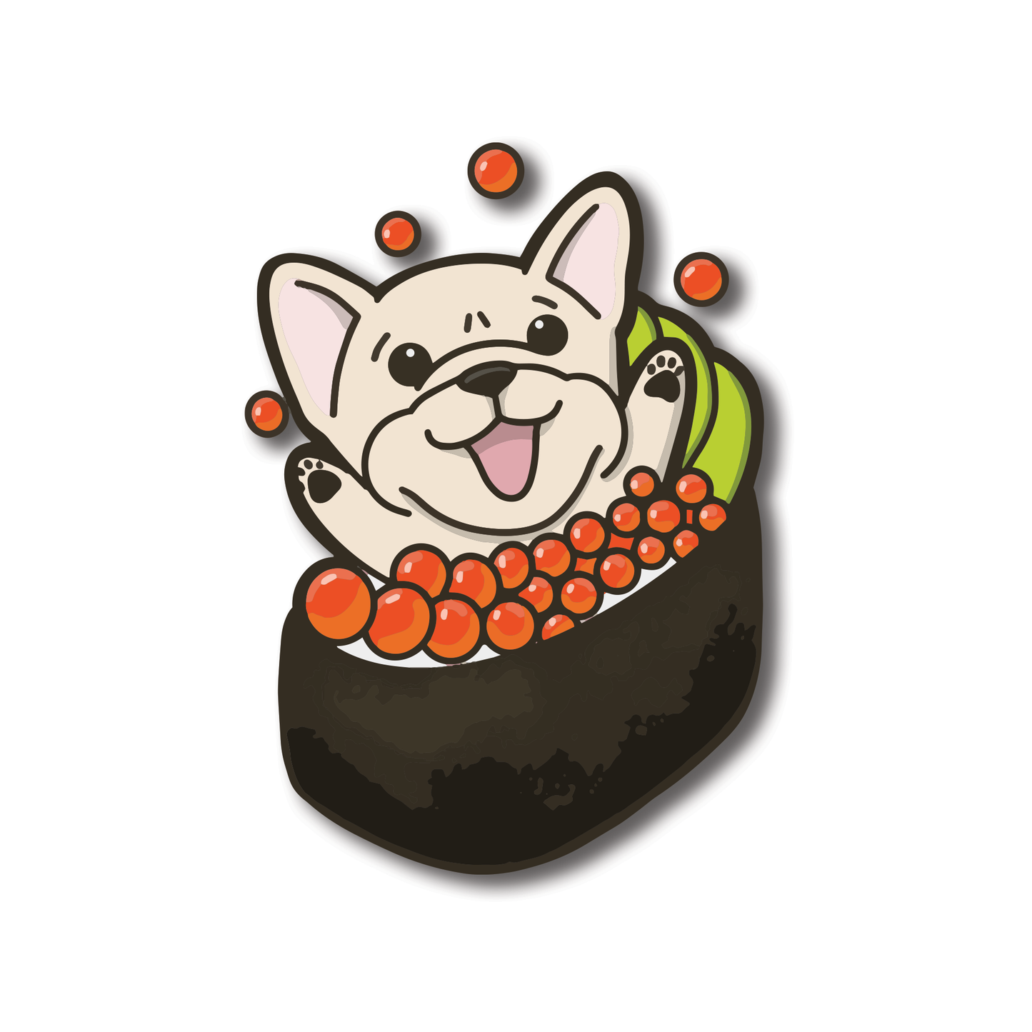 Pawsome Sushi Frenchie 防水 PVC ダイカット ステッカー | ノートパソコン ステッカー | 荷物用デカール | ウォーターボトル デコレーション