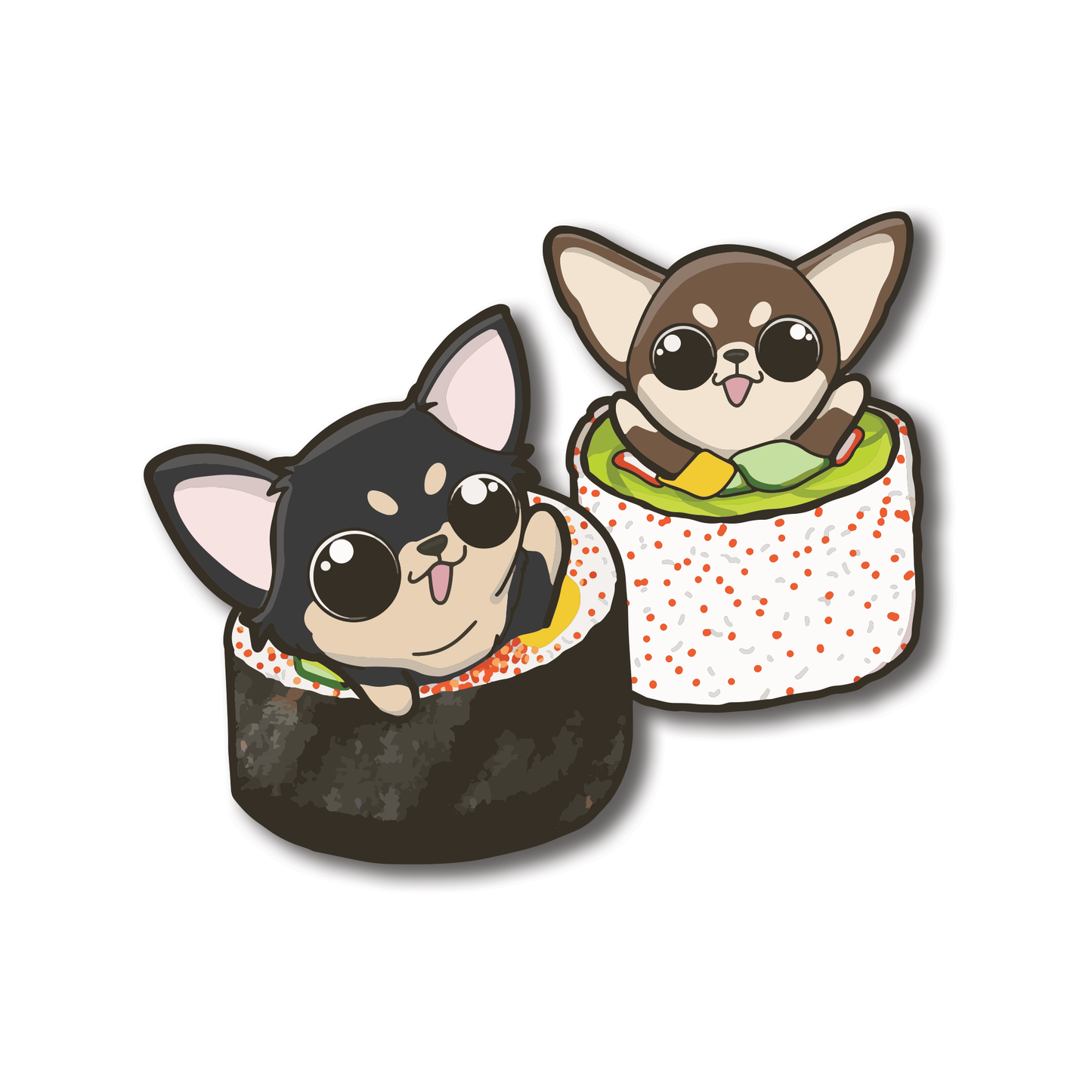 Pawsome 寿司チワワ 防水 PVC ダイカットステッカー | ノートパソコンステッカー | 荷物用デカール | ウォーターボトルデコレーション