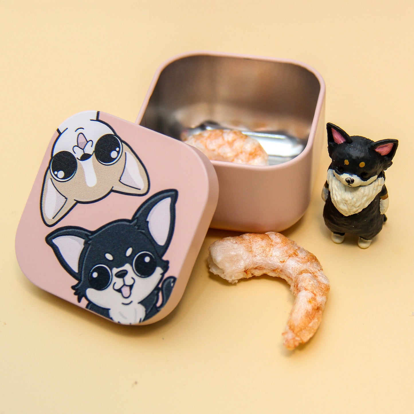 Cute Pet Mini Tin 5.5cm - Kawaii Animal Design Storage Container | Small Metal Box for Pet Treats | Illustrated Dog Cat Storage