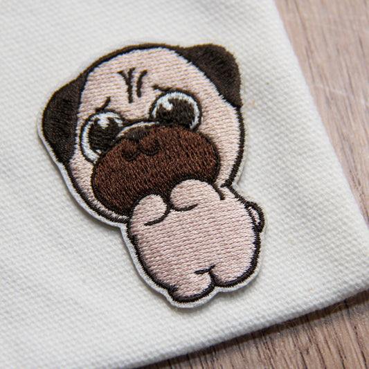 Pug Dog Patch  Iron-on Embroidered Patch Cute Pawsome Island Mike Applique Sew-