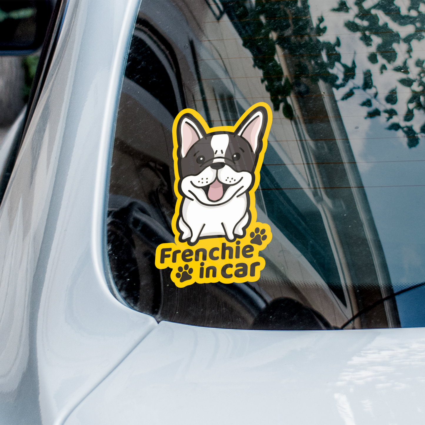 Frenchie in car 法虎汽車貼紙(車內反貼)