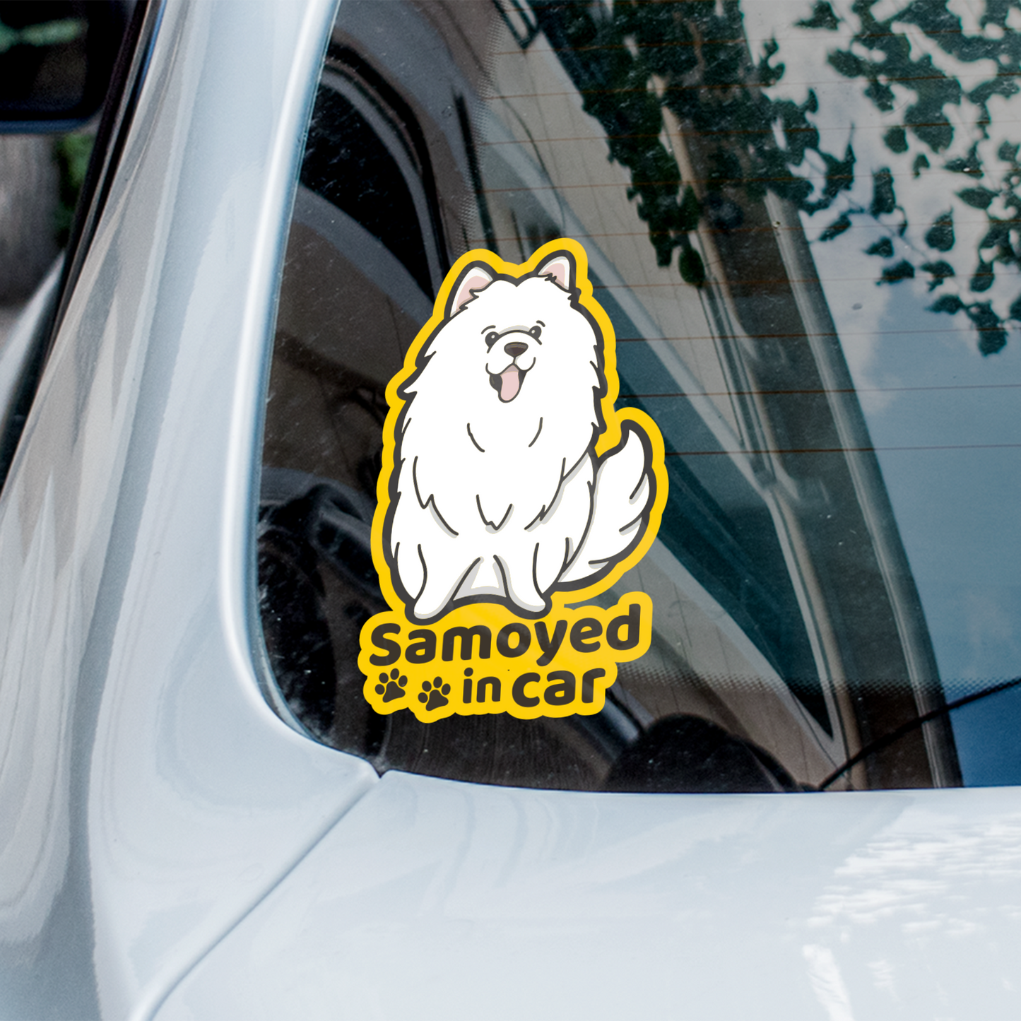 Samoyed in car 西摩狗汽車貼紙(車內反貼)