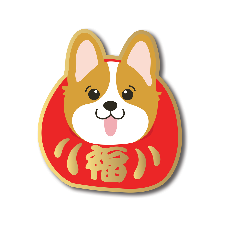 Waterproof Daruma Corgi PVC Die-Cut Stickers | Laptop Stickers | Luggage Decals | Water Bottle Decoration - Pawsome Island
