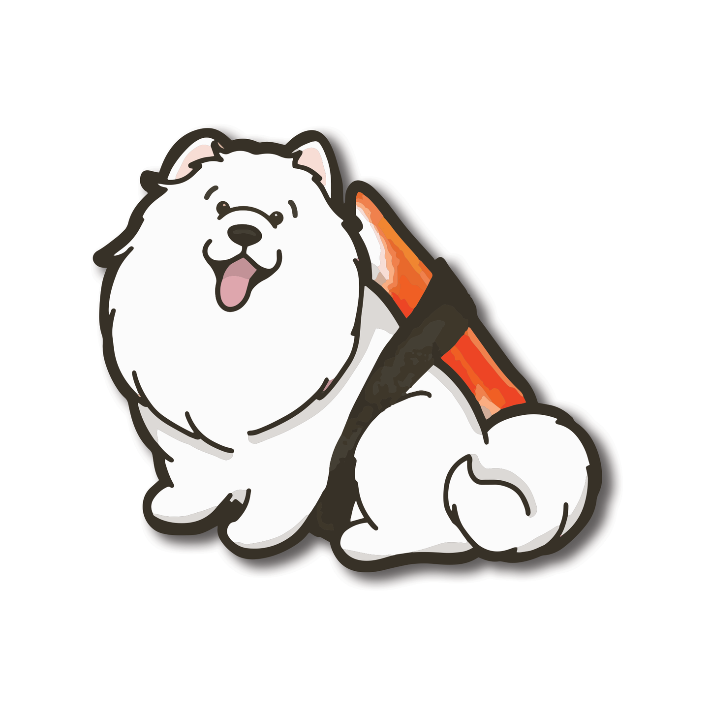 Pawsome Sushi Samoyed 防水 PVC ダイカットステッカー | ノートパソコンステッカー | 荷物用デカール | ウォーターボトルデコレーション