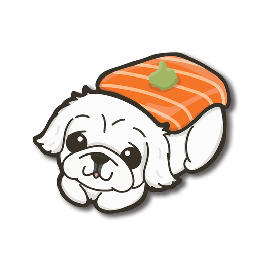 【防水ステッカー】ペキニーズ寿司キャラ（8cm）｜Pawsome Islandオリジナル｜かわいい食べ物デザイン