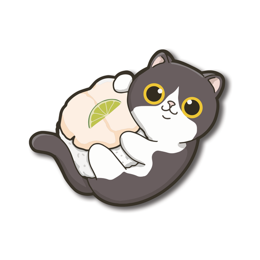 【防水ステッカー】猫寿司キャラ（8cm）｜Pawsome Islandオリジナル｜かわいい食べ物デザイン