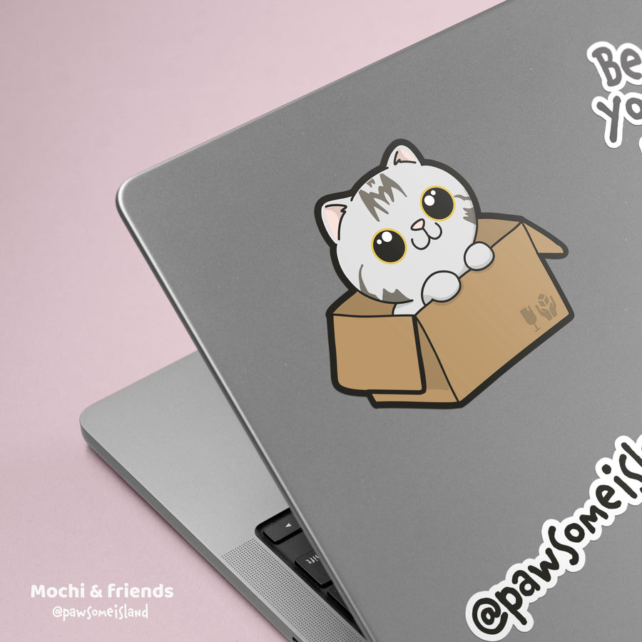 Mochi & friends 防水貼紙 行李箱貼紙 電腦貼紙 - Meow in the box - Pawsome Island - Pawsome Island