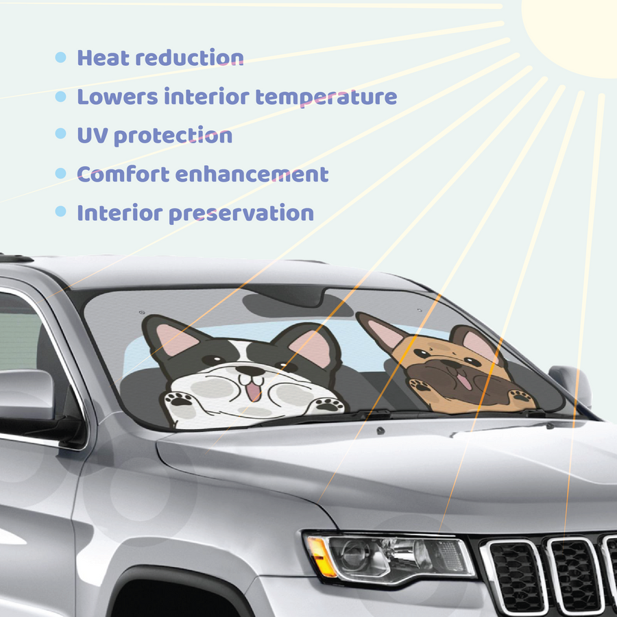 Frenchie Car Windshield Sun Shade, Cute Dog UV Protector, Pet Auto Sunshade - Pawsome Island - Pawsome Island