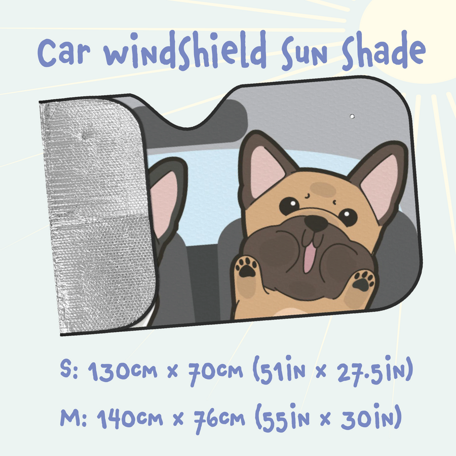 Frenchie Car Windshield Sun Shade, Cute Dog UV Protector, Pet Auto Sunshade - Pawsome Island - Pawsome Island