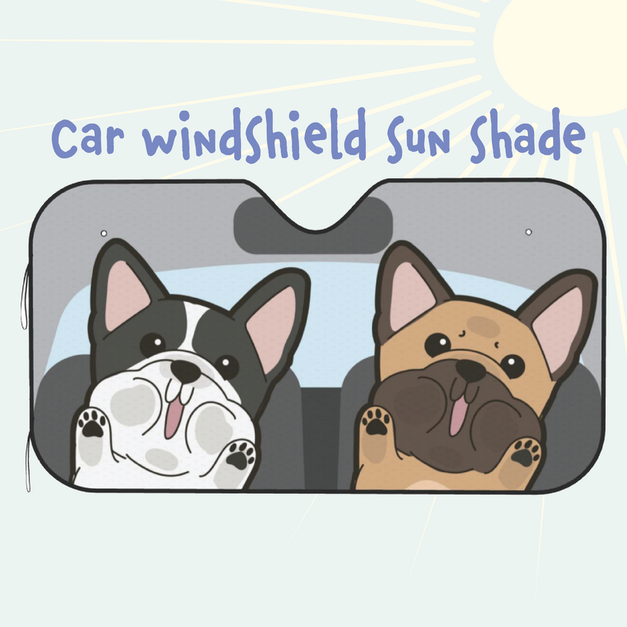Frenchie Car Windshield Sun Shade, Cute Dog UV Protector, Pet Auto Sunshade - Pawsome Island - Pawsome Island