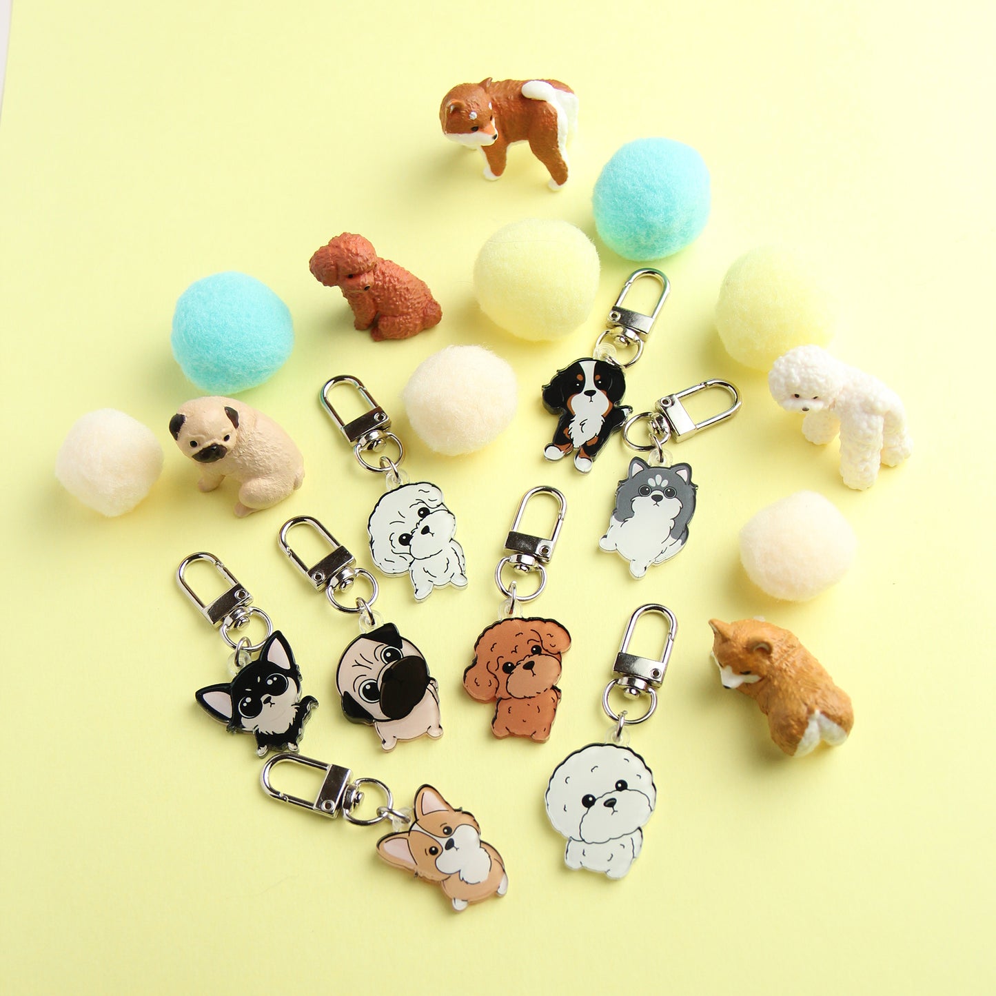 3cm ミニビションアクリルキーホルダー - かわいい犬種のコレクション