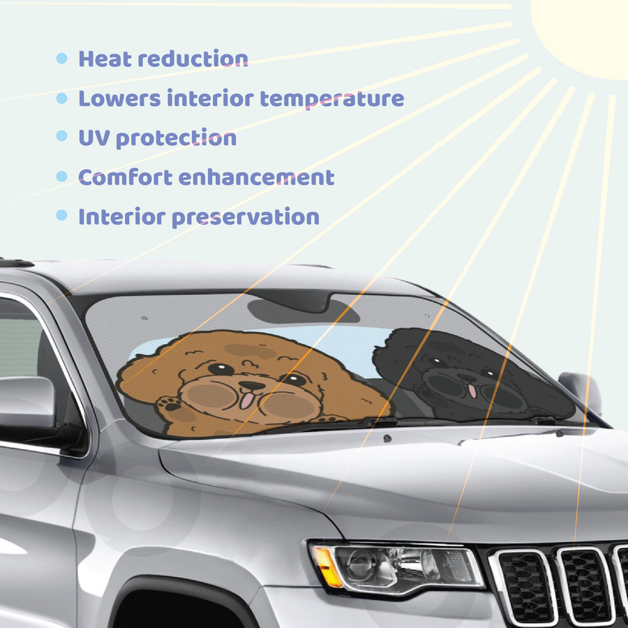 Poodle Car Windshield Sun Shade, Cute Dog UV Protector, Pet Auto Sunshade - Pawsome Island - Pawsome Island