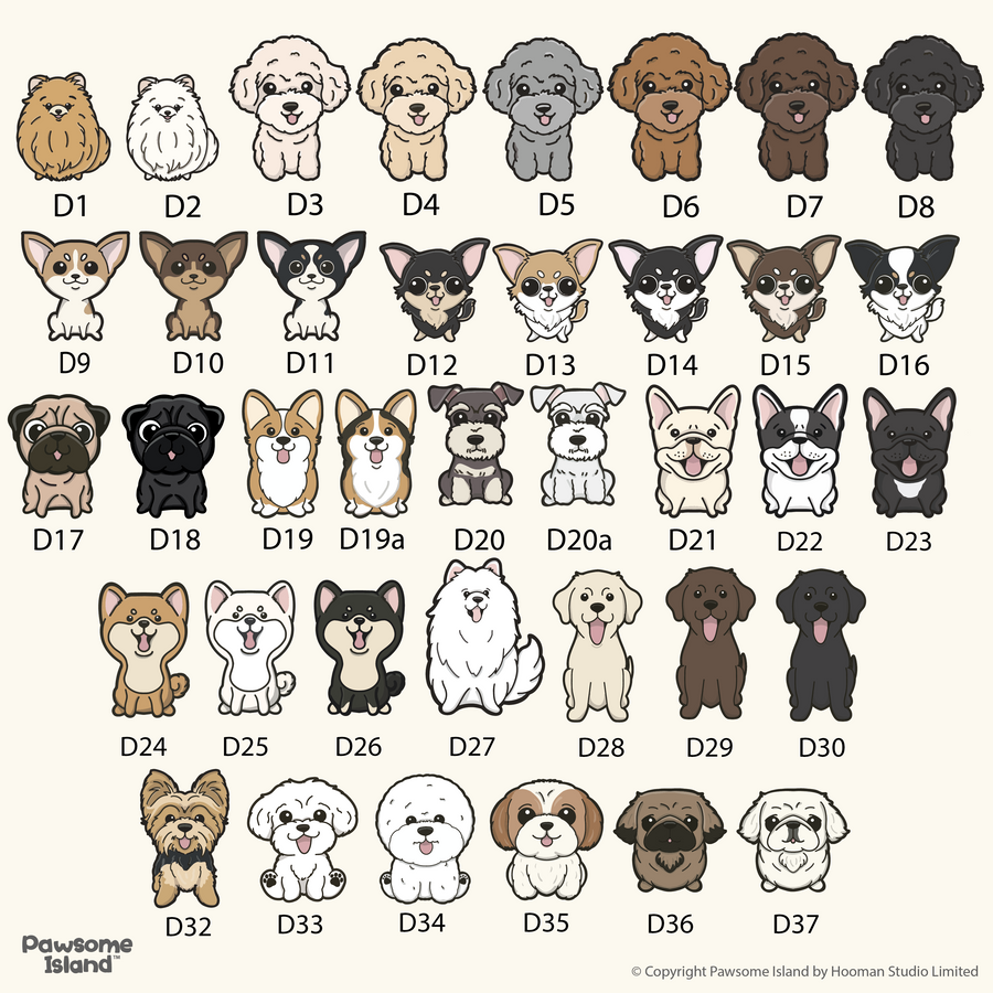 Dog Breed Illustration Chart for Custom Pet Name Tag - Pawsome Island - Pawsome Island