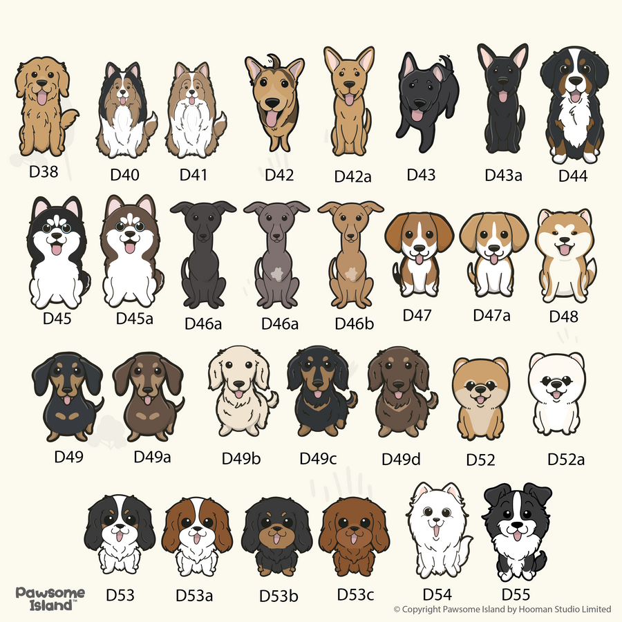 Dog Breed Illustration Chart for Custom Pet Name Tag - Pawsome Island - Pawsome Island