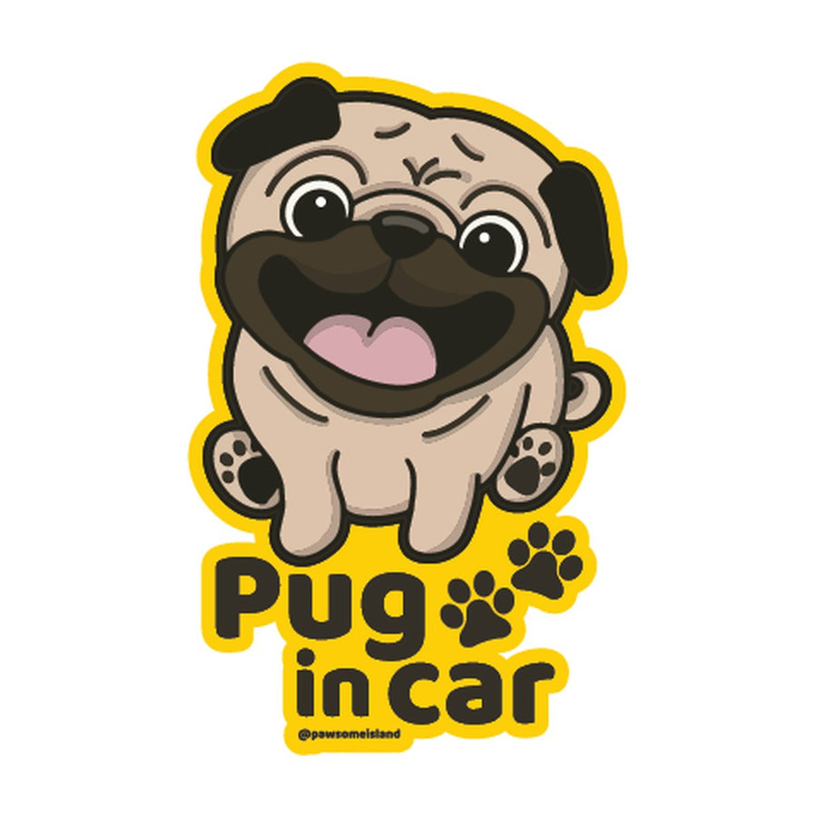 Pug カーステッカー (車内用) | 糊残りしない静電吸着 (15cm) - Pawsome Island