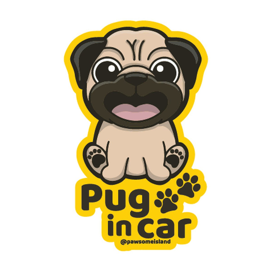 Pug カーステッカー (車内用) | 糊残りしない静電吸着 (15cm) - Pawsome Island