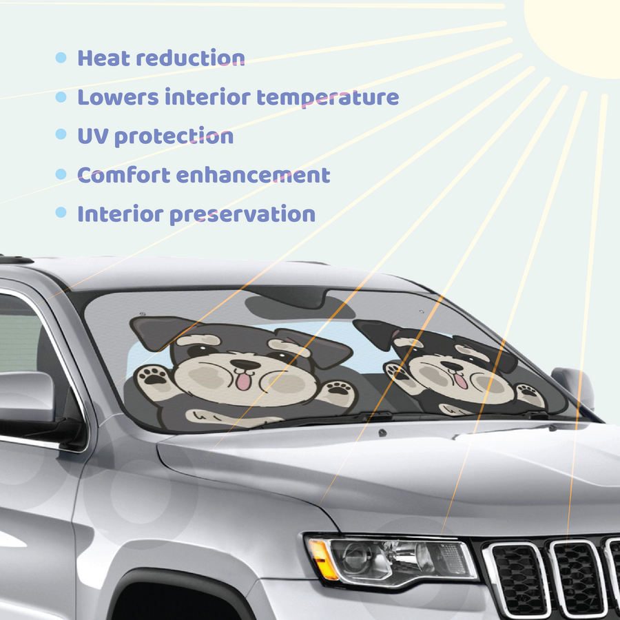 Schnauzer Car Windshield Sun Shade, Cute Dog UV Protector, Pet Auto Sunshade - Pawsome Island - Pawsome Island