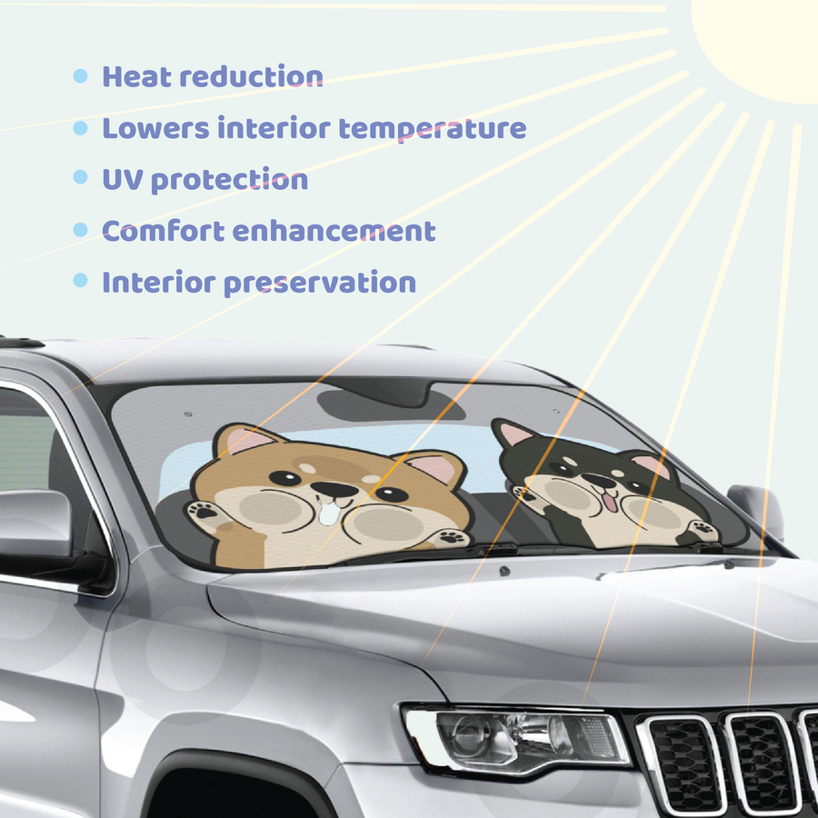 Shiba Inu Car Windshield Sun Shade, Cute Dog UV Protector, Pet Auto Sunshade - Pawsome Island - Pawsome Island