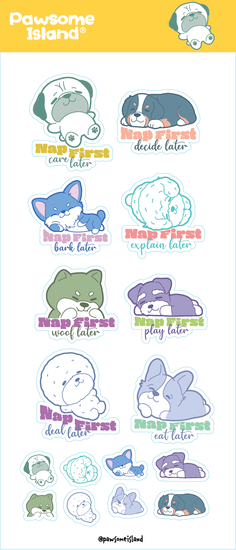 Cute Dog Sticker Sheet | Waterproof Pug Decals - Pawsome Island - Pawsome Island