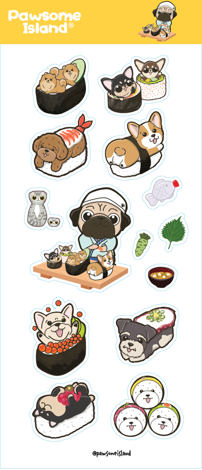 狗狗貼紙 Pawsome Island 八哥 Mike & Friends 防水插畫貼紙組