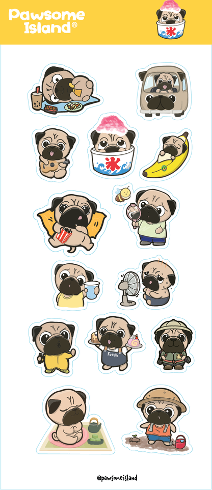 狗狗貼紙 Pawsome Island 八哥 Mike & Friends 防水插畫貼紙組