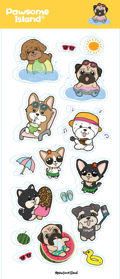 狗狗貼紙 Pawsome Island 八哥 Mike & Friends 防水插畫貼紙組