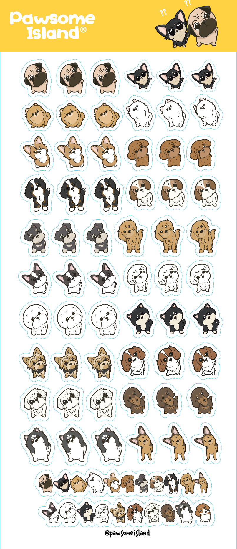 Cute Pug Dog Stickers for Laptop and Water Bottle - Pawsome Island - Pawsome Island