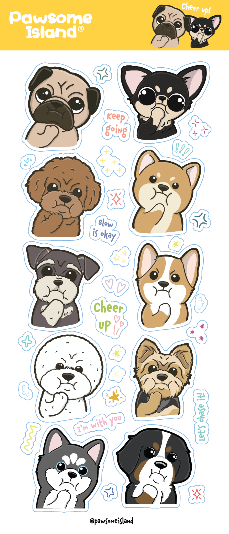 Cute Dog Sticker Sheet | Waterproof Pug Decals - Pawsome Island - Pawsome Island