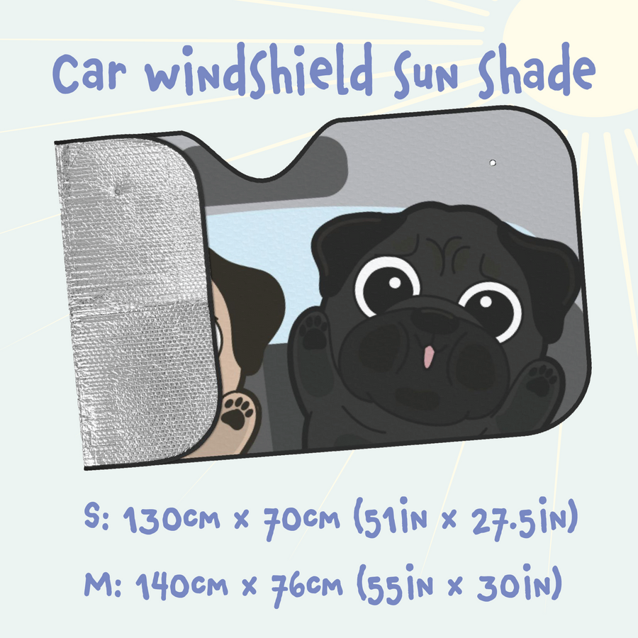 Pug Car Windshield Sun Shade, Cute Dog UV Protector, Pet Auto Sunshade - Pawsome Island - Pawsome Island