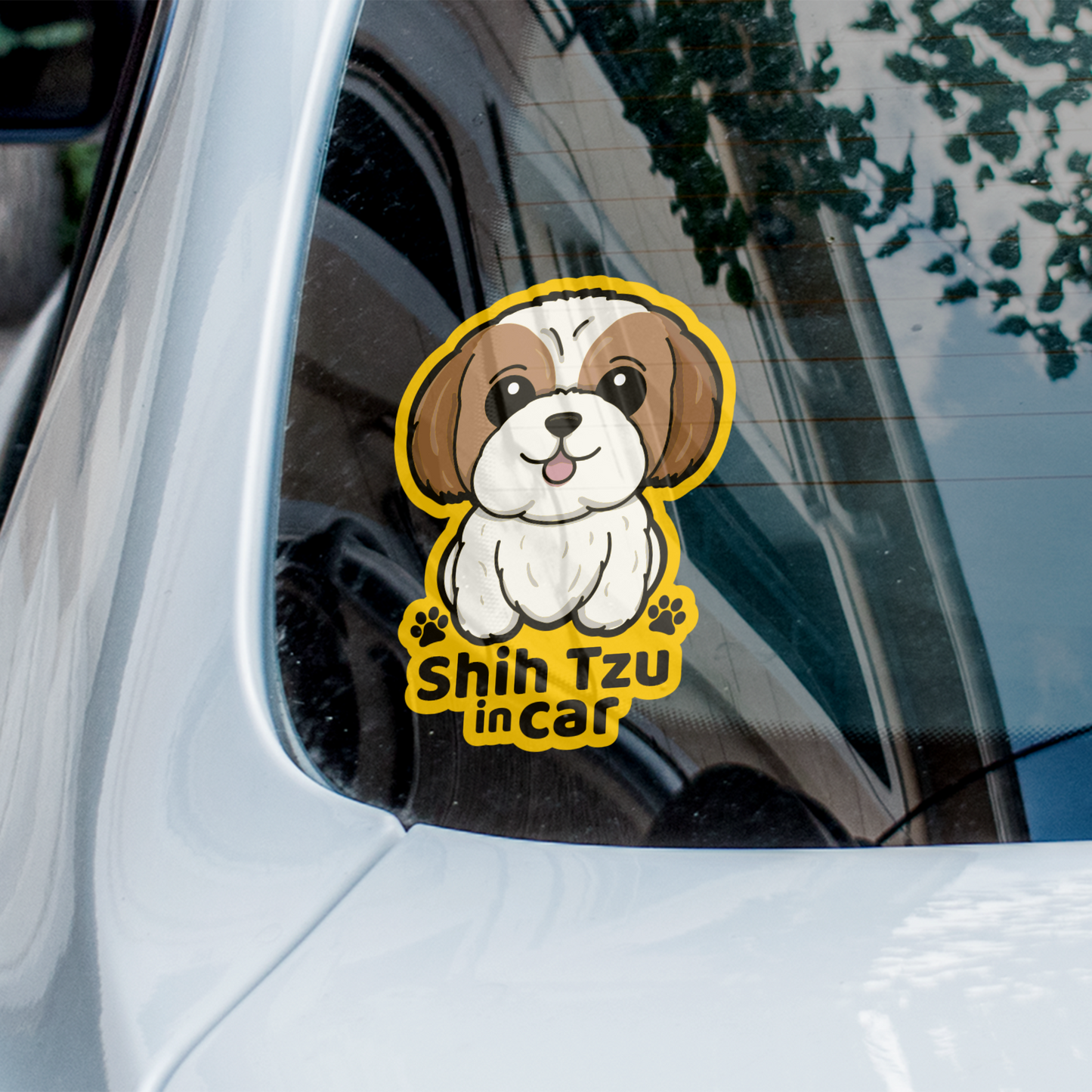 Shih Tzu Car Sticker, Cute Shih Tzu Dog Vinyl Sticker, Sticks On The Inside Facing Out